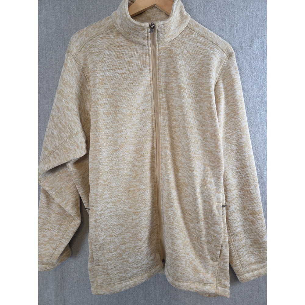 Lands End Fleece Jacket Womens 2X Full Zip Oatmeal Heather Knit Lightweight Soft
